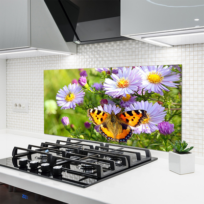 Kitchen Splashback Flowers butterfly nature orange purple yellow green