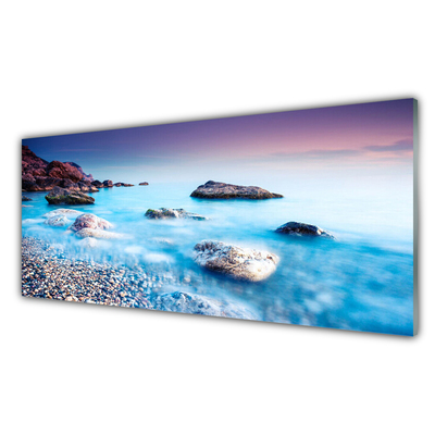 Kitchen Splashback Sea stones beach landscape blue grey pink