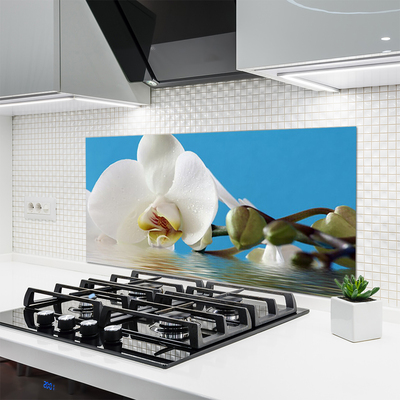 Kitchen Splashback Flower floral white green blue