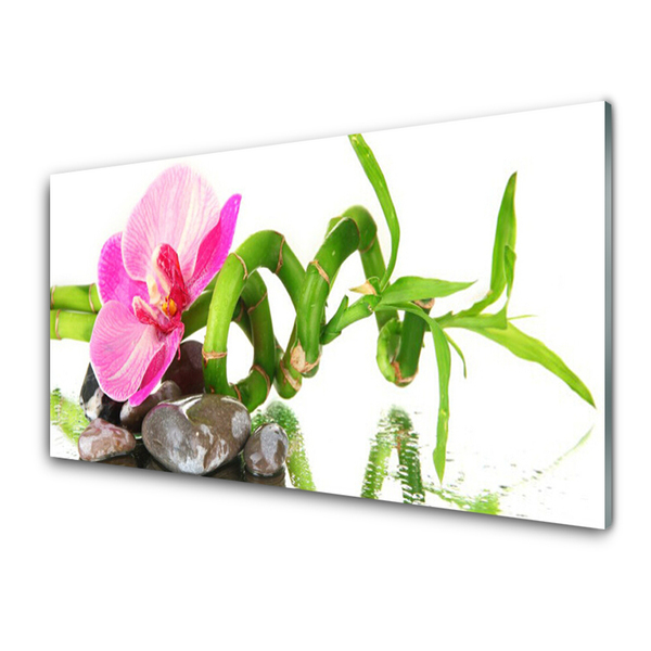 Kitchen Splashback Flower floral pink green grey white