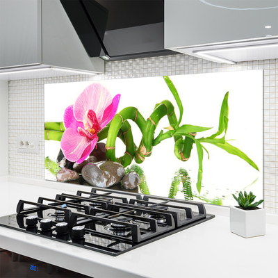 Kitchen Splashback Flower floral pink green grey white