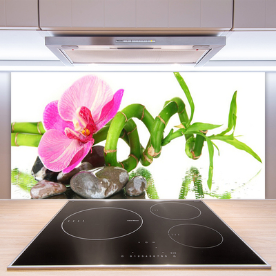 Kitchen Splashback Flower floral pink green grey white