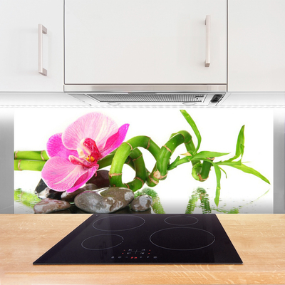 Kitchen Splashback Flower floral pink green grey white