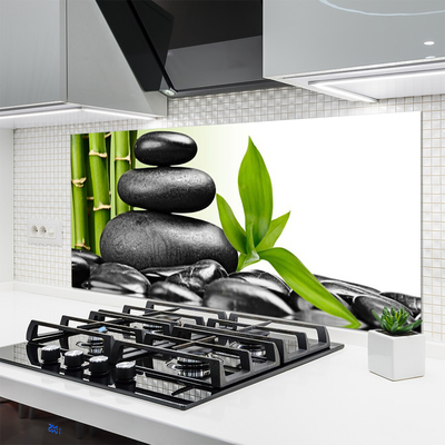 Kitchen Splashback Stones leaves art black green