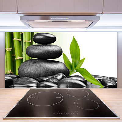 Kitchen Splashback Stones leaves art black green