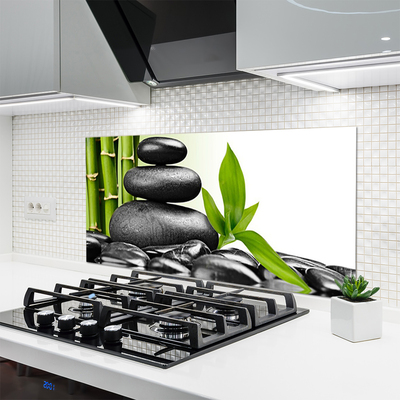 Kitchen Splashback Stones leaves art black green