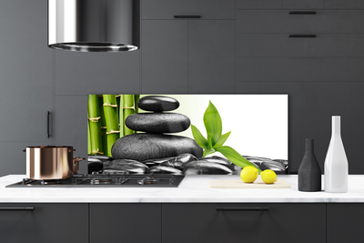 Kitchen Splashback Stones leaves art black green