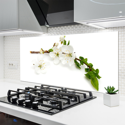 Kitchen Splashback Flower branch nature white brown green