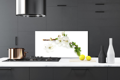 Kitchen Splashback Flower branch nature white brown green