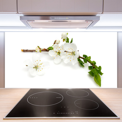 Kitchen Splashback Flower branch nature white brown green