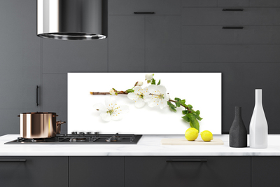 Kitchen Splashback Flower branch nature white brown green