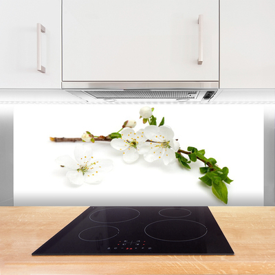 Kitchen Splashback Flower branch nature white brown green