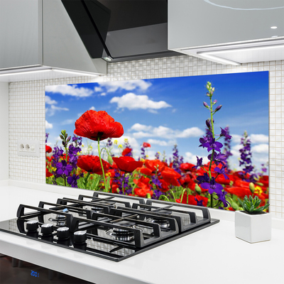 Kitchen Splashback Flowers nature red blue purple green