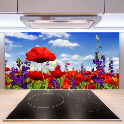 Kitchen Splashback Flowers nature red blue purple green