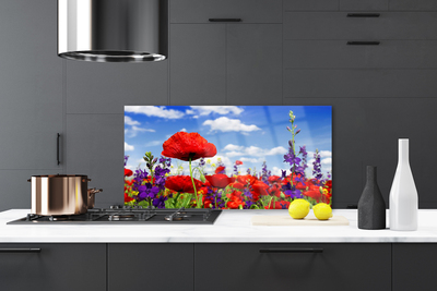 Kitchen Splashback Flowers nature red blue purple green