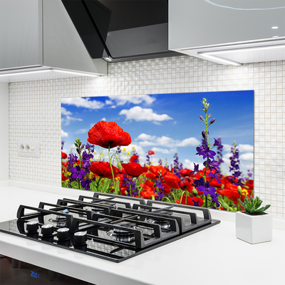 Kitchen Splashback Flowers nature red blue purple green