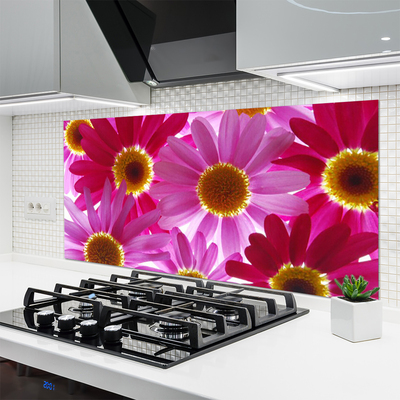 Kitchen Splashback Flowers floral pink yellow