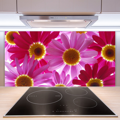 Kitchen Splashback Flowers floral pink yellow