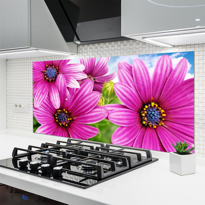 Kitchen Splashback Flowers floral pink yellow blue