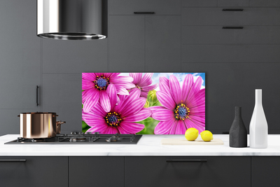 Kitchen Splashback Flowers floral pink yellow blue