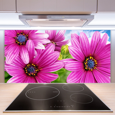 Kitchen Splashback Flowers floral pink yellow blue