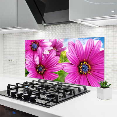 Kitchen Splashback Flowers floral pink yellow blue