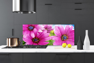 Kitchen Splashback Flowers floral pink yellow blue