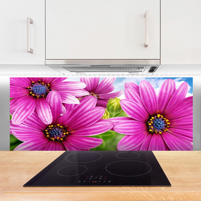 Kitchen Splashback Flowers floral pink yellow blue