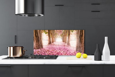 Kitchen Splashback Footpath tree trunks nature brown pink