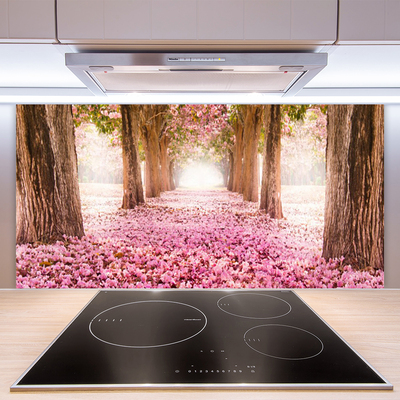 Kitchen Splashback Footpath tree trunks nature brown pink