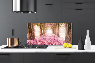 Kitchen Splashback Footpath tree trunks nature brown pink