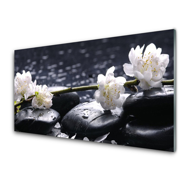 Kitchen Splashback Flower stones floral white black