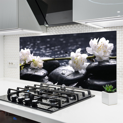 Kitchen Splashback Flower stones floral white black