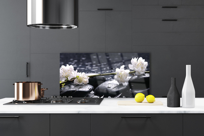 Kitchen Splashback Flower stones floral white black