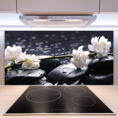 Kitchen Splashback Flower stones floral white black