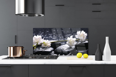 Kitchen Splashback Flower stones floral white black