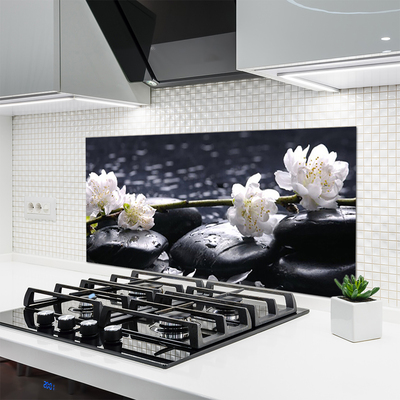 Kitchen Splashback Flower stones floral white black