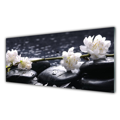 Kitchen Splashback Flower stones floral white black