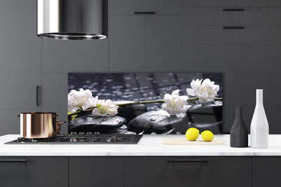 Kitchen Splashback Flower stones floral white black