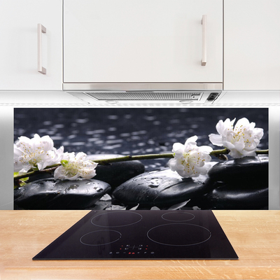 Kitchen Splashback Flower stones floral white black