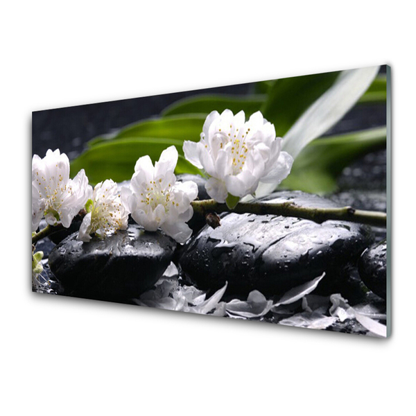 Kitchen Splashback Flower stones floral white black