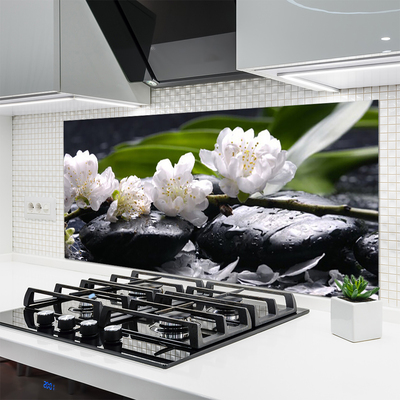 Kitchen Splashback Flower stones floral white black