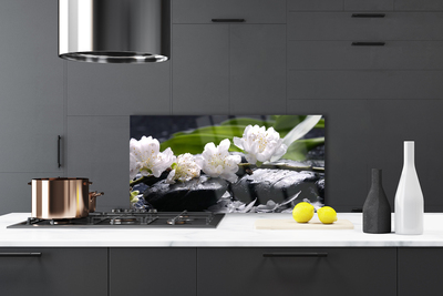 Kitchen Splashback Flower stones floral white black