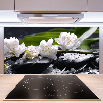 Kitchen Splashback Flower stones floral white black