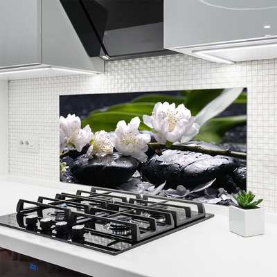 Kitchen Splashback Flower stones floral white black