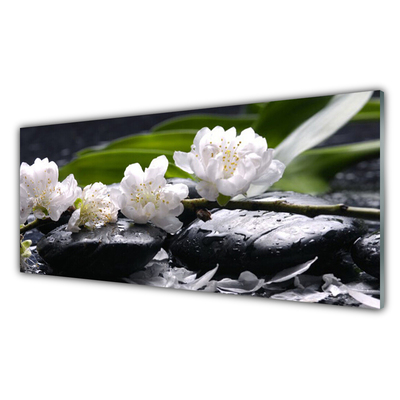 Kitchen Splashback Flower stones floral white black