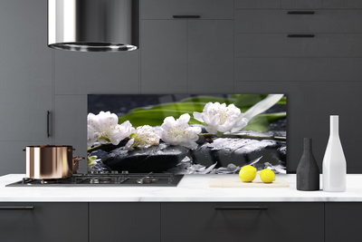 Kitchen Splashback Flower stones floral white black