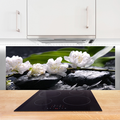 Kitchen Splashback Flower stones floral white black