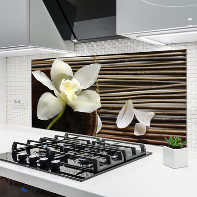 Kitchen Splashback Flower floral white brown green