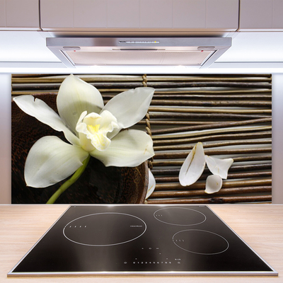 Kitchen Splashback Flower floral white brown green